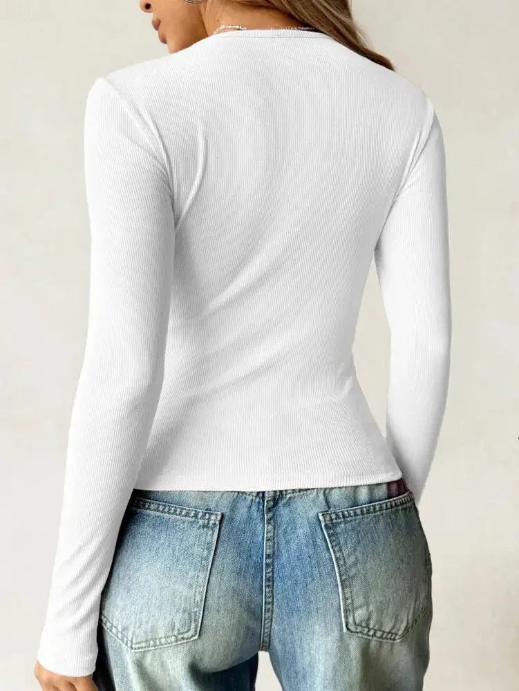Ribbed Knit Long Sleeve T-Shirt - Update AvenueT-ShirtsTrendsi1001009451413621001009451413624ec0b1e1 - 0eb2 - 4203 - 8856 - 94eec50f5a43 - Max - OriginWhite