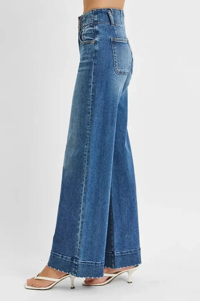 RISEN Full Size High Rise Ankle Wide Seam Detailed Jeans Plus Size