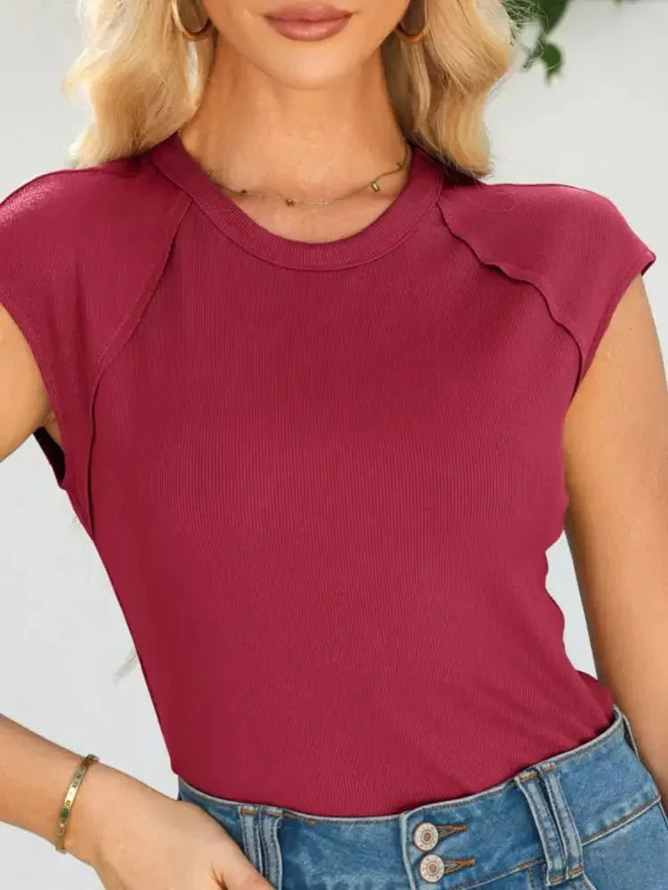 Round Neck Cap Sleeve T-Shirt - Update AvenueT-ShirtsTrendsi100100022271786100100022271786a0a6ab04 - c150 - 4473 - a481 - 8605990bec4e - Max - OriginBurgundy
