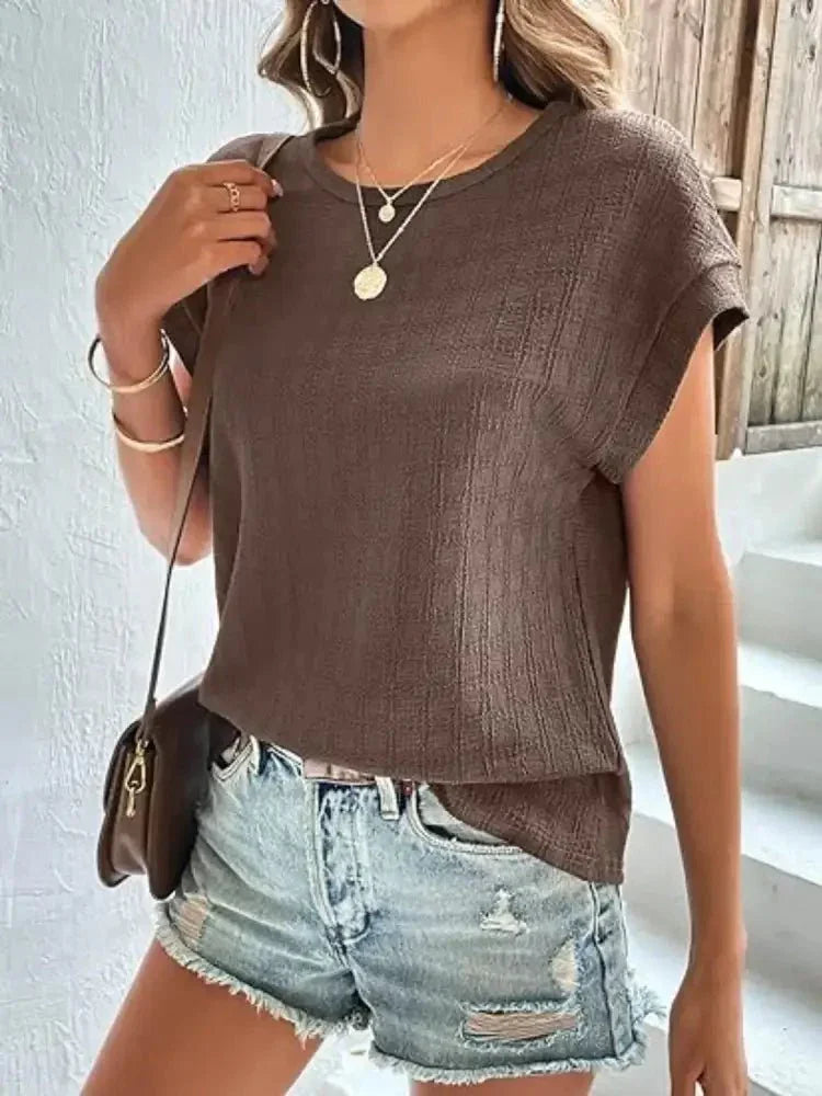 Round Neck Cap Sleeve T-Shirt - Update AvenueT-ShirtsTrendsi100100669891111100100669891111cd4c7bfe - 7314 - 43b2 - ba4e - 7e0c36c7c203 - Max - OriginBrown