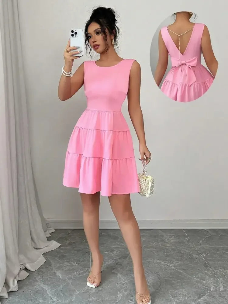 Round Neck Sleeveless Tiered Dress