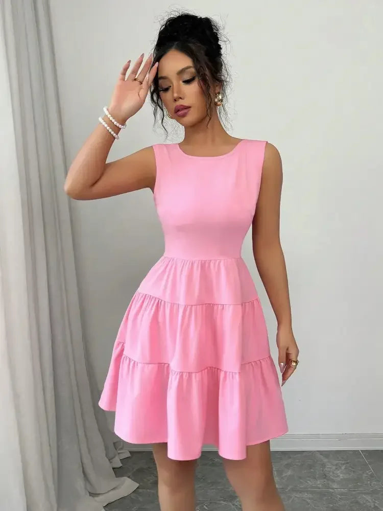 Round Neck Sleeveless Tiered Dress