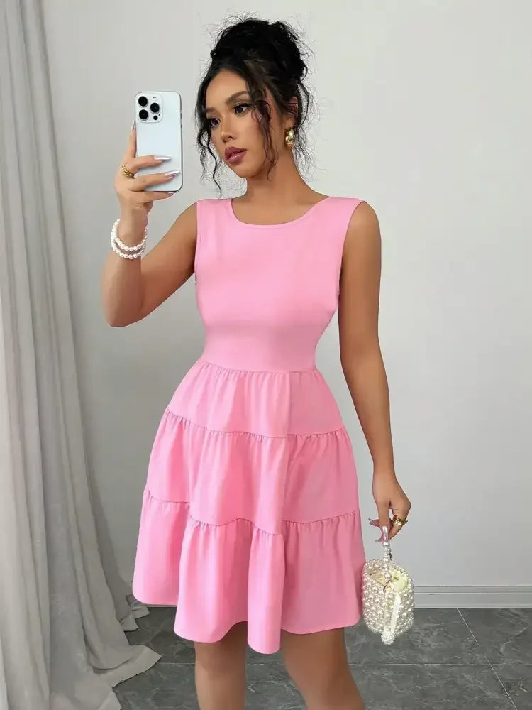 Round Neck Sleeveless Tiered Dress
