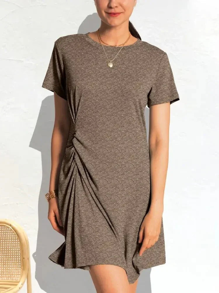 Ruched Short Sleeve Mini Tee Dress - Update AvenueDaily EssentialsTrendsi100100112835643100100112835643ed277e0c5bd144cfb79cfc9a645af4e8 - Max - OriginTaupe