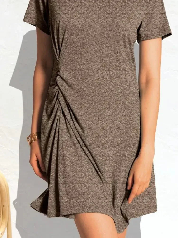 Ruched Short Sleeve Mini Tee Dress - Update AvenueDaily EssentialsTrendsi100100112835643100100112835643fd171d3d - 2ce9 - 471d - b2ab - fc9dce785e30 - Max - OriginTaupe