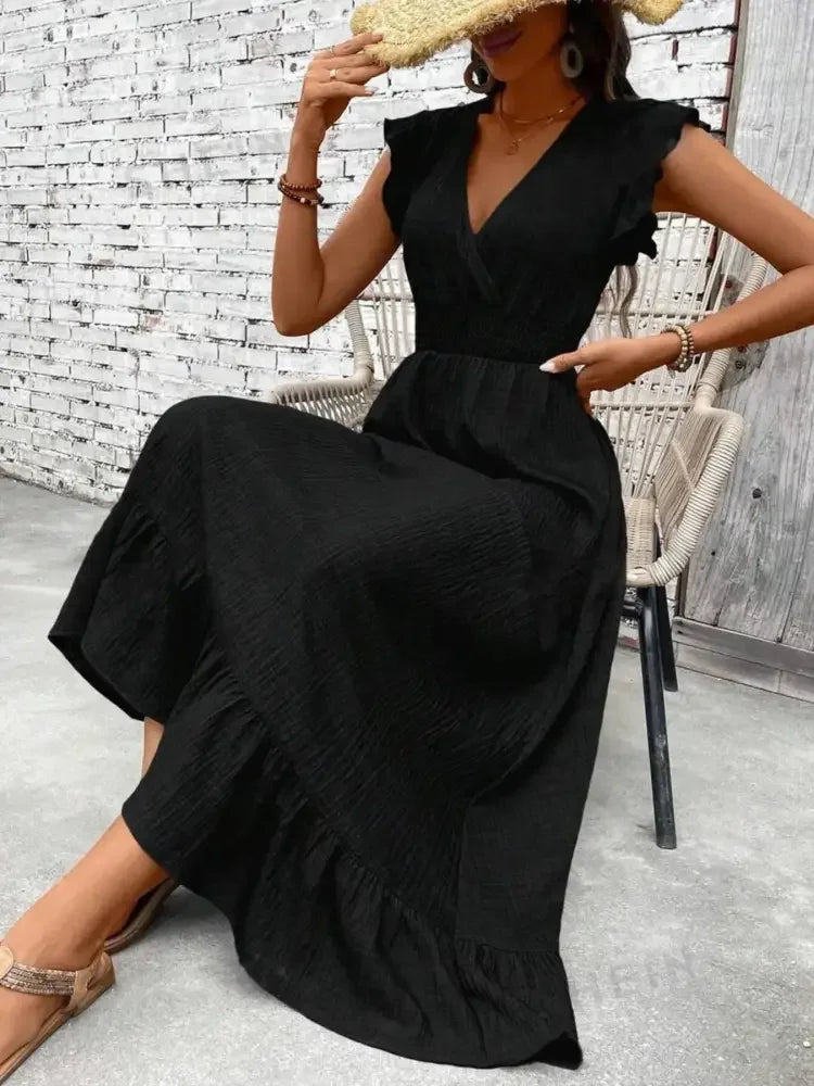 Ruffled Hem Surplice Midi Dress
