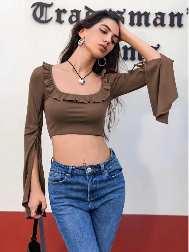 Ruffled Square Neck Long Sleeve Top - Update AvenueT-ShirtsTrendsi1001002282212621001002282212624f40299a - 50e4 - 481b - a8d2 - dfb620b7d99b - Max - OriginCoffee Brown