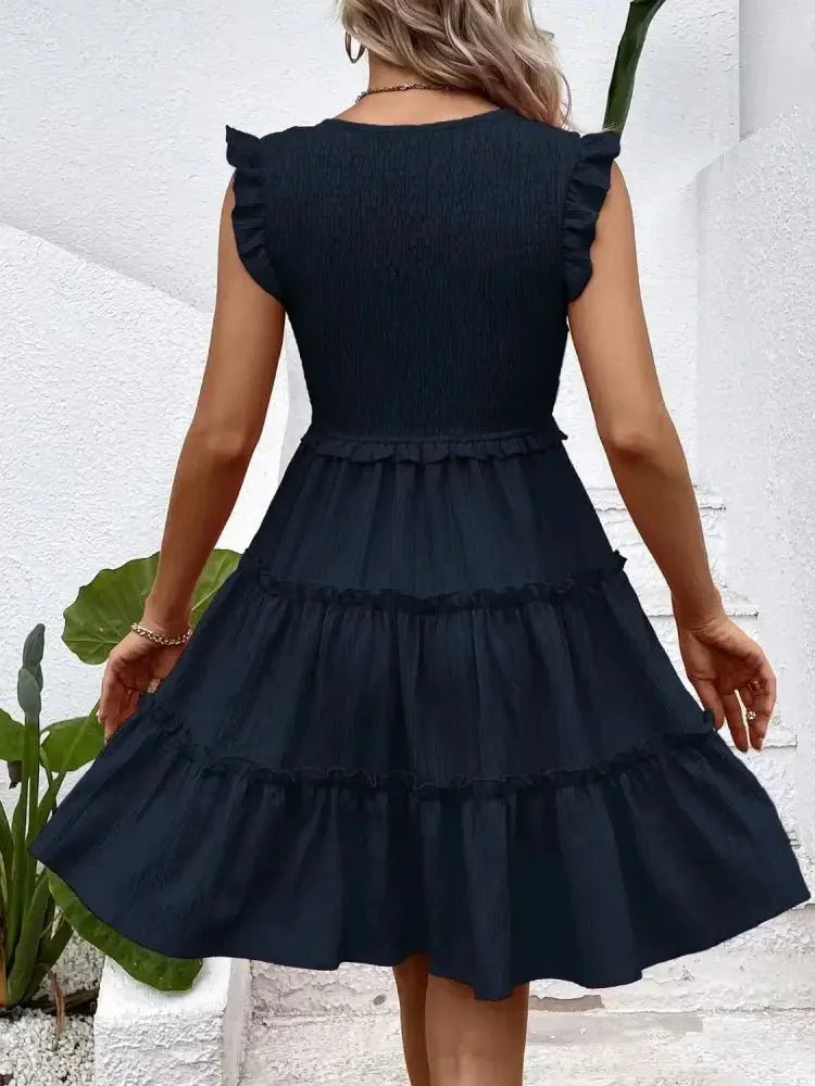 Ruffled V - Neck Cap Sleeve Dress - Update AvenueEffortless Elegance: DressesTrendsi100100845421646100100845421646ea063434 - 47d3 - 427a - 987b - 32bb2c658b21 - Max - OriginDark Blue