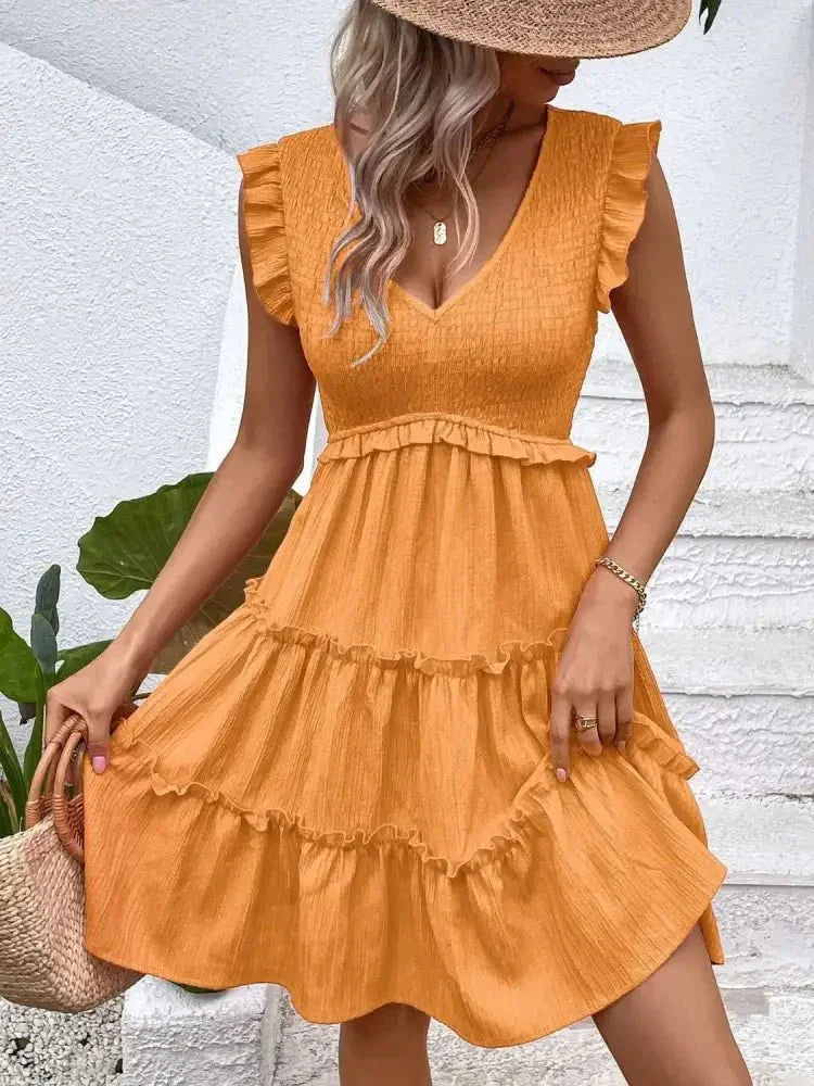 Ruffled V - Neck Cap Sleeve Dress - Update AvenueEffortless Elegance: DressesTrendsi1001008454252051001008454252057f7a8653 - b264 - 406a - bf01 - b3ef2c8cdbba - Max - OriginTangerine