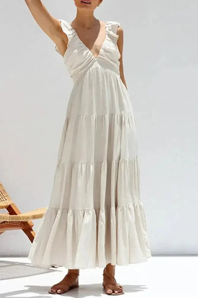 Ruffled V - Neck Tiered Dress - Update AvenueTrendsi100100834611828100100834611828a492a890 - 84c1 - 41bd - bc48 - fe6204fa8055 - Max - OriginBeige