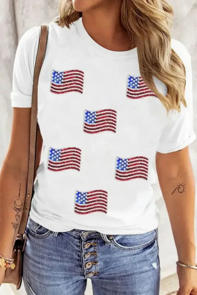 Sequin American Flag Patched Casual T Shirt - Update AvenueT-ShirtsTrendsi100100817556083100100817556083b2c12ee7 - 499e - 417d - a69e - d744487ae863 - Max - OriginWhite