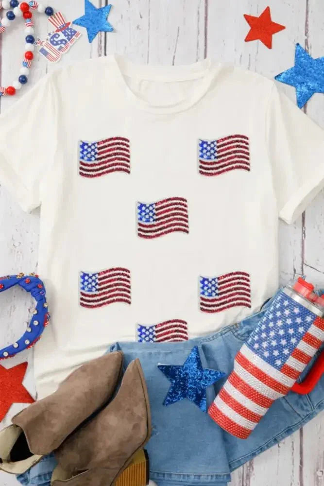 Sequin American Flag Patched Casual T Shirt - Update AvenueT-ShirtsTrendsi1001008175560831001008175560832dcef4bd - 1ad6 - 4c4e - 925f - 0cbd2487d2ca - Max - OriginWhite