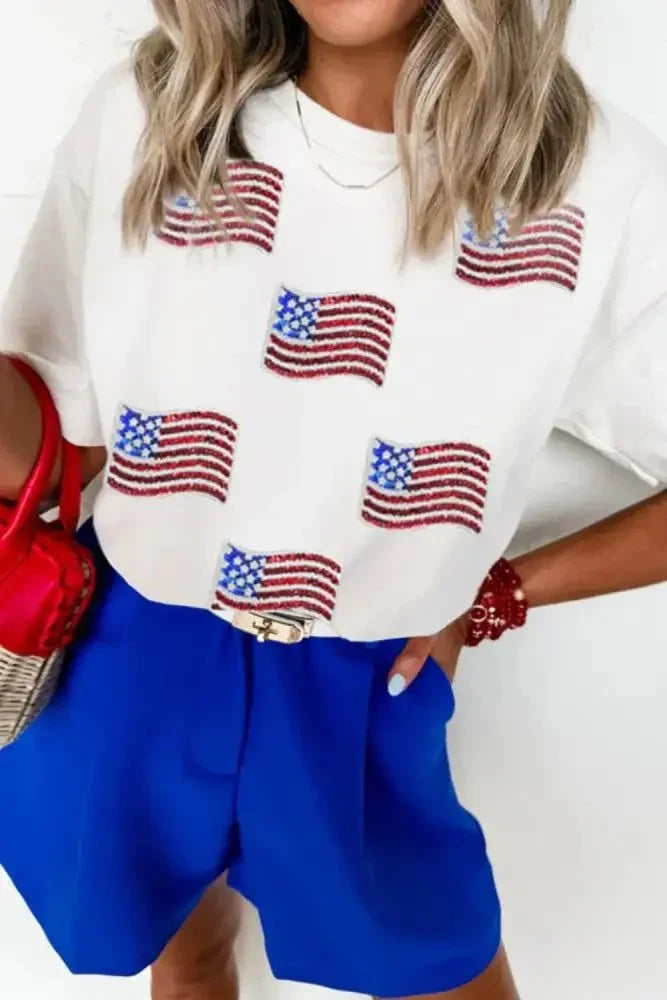Sequin American Flag Patched Casual T Shirt - Update AvenueT-ShirtsTrendsi100100817556083100100817556083968d3e5f - 33a4 - 4917 - b0c1 - 567d8cda49d7 - Max - OriginWhite