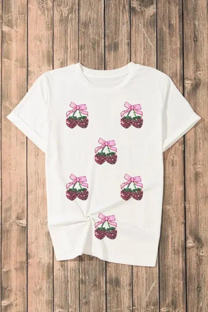 Sequin Cherry Round Neck Short Sleeve T-Shirt - Update AvenueT-ShirtsTrendsi100100470241322100100470241322a3c42e02 - 716b - 4a35 - b87f - 8f772fa731c0 - Max - OriginWhite