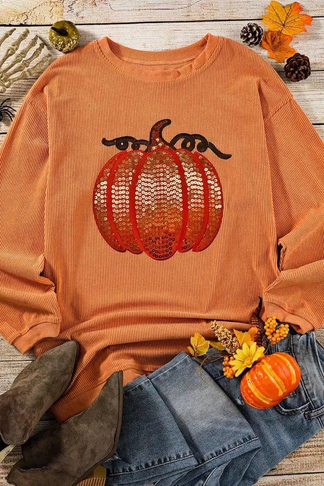 Sequin Pumpkin Round Neck Long Sleeve Sweatshirt - Update AvenueHalloweenTrendsi1001006988118811001006988118816d5e1f3c - ba70 - 493d - 8527 - 55f98d08a337 - MaxSherbet
