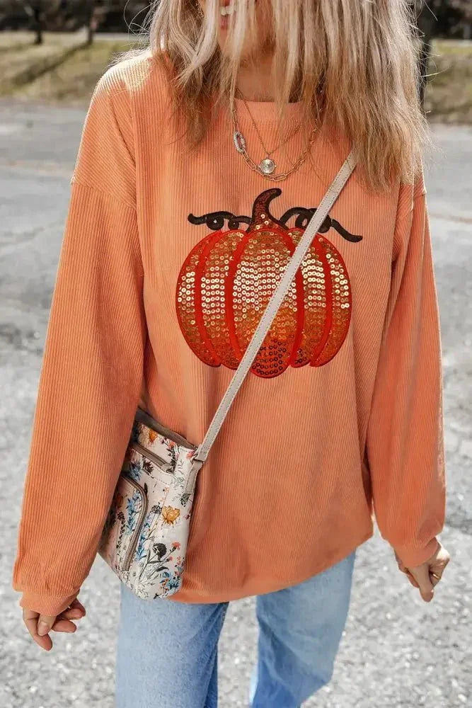 Sequin Pumpkin Round Neck Long Sleeve Sweatshirt - Update AvenueHalloweenTrendsi100100698811881100100698811881cf9342de - 40d0 - 44e6 - b709 - fcf0139cc072 - MaxSherbet