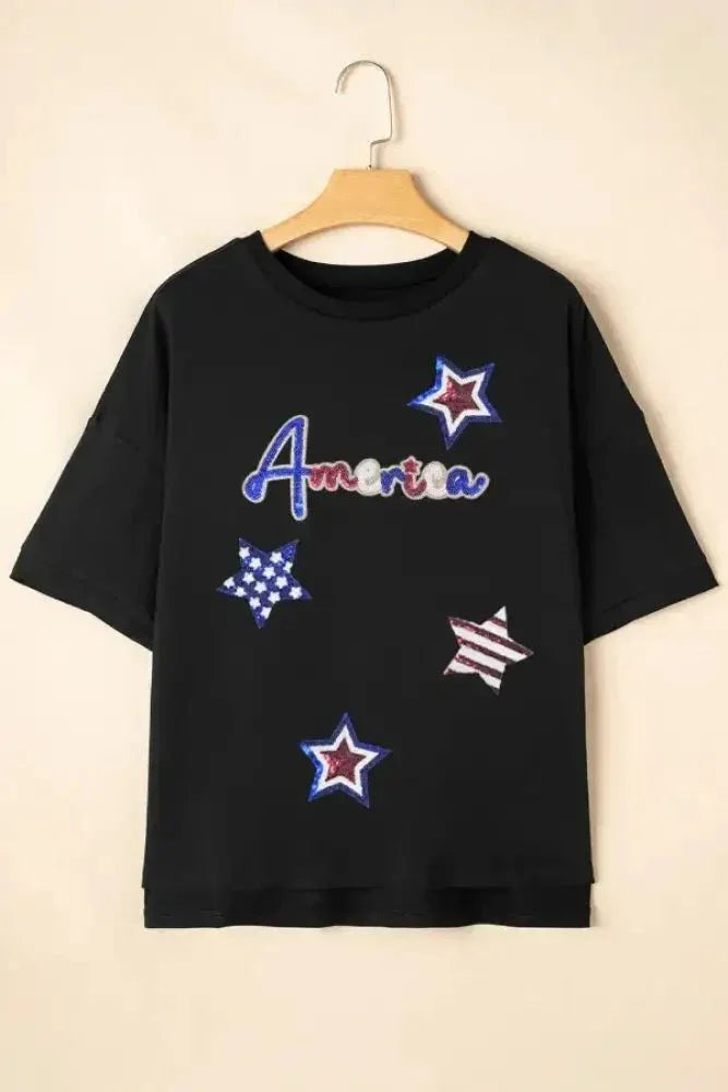 Sequined America Star Round Neck T Shirt - Update AvenueT-ShirtsTrendsi100100492682071100100492682071ca344e0d - d6fe - 4a96 - aa5e - f887f7d4ae0a - Max - OriginBlack