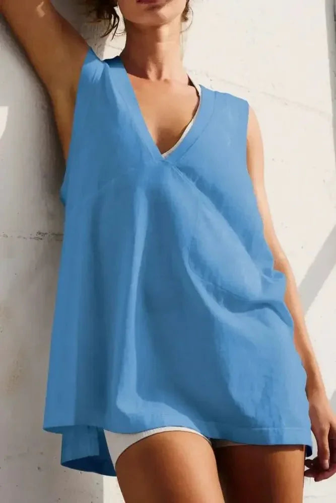 Side Slit V - Neck Tank - Update AvenueVacation StyleTrendsi100100795713469100100795713469f28d23b7 - 05e0 - 40f3 - 8bad - d9ce1d69fefe - MaxPastel Blue