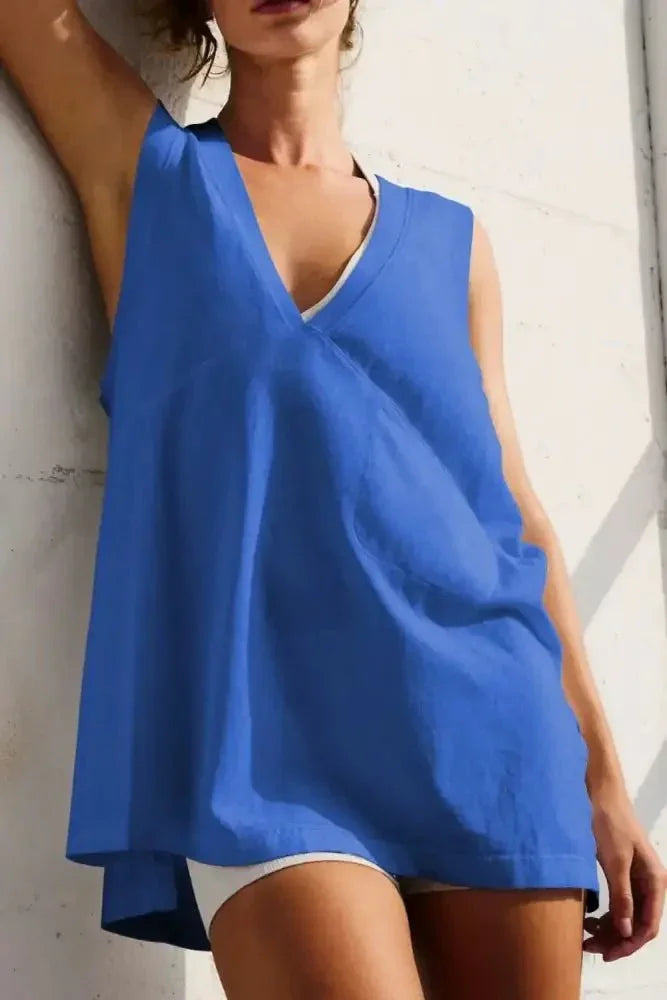 Side Slit V - Neck Tank - Update AvenueVacation StyleTrendsi10010079571761510010079571761555d418a1 - ae84 - 4178 - 8e0c - 7957df8e931a - MaxBlue