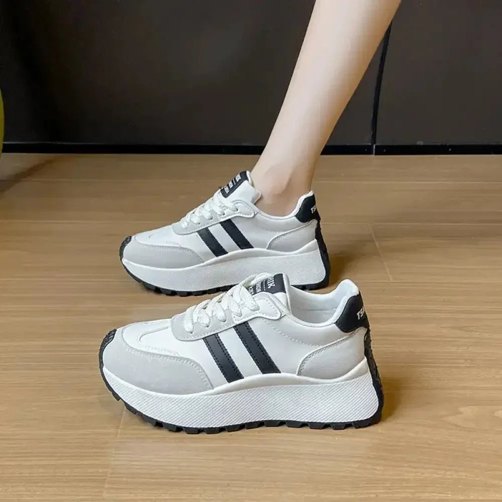 Side Striped Lace Up Platform Athletic Sneakers - Update AvenueTrendsi100600749151337100600749151337Side Striped Lace Up Platform Athletic SneakersBlack