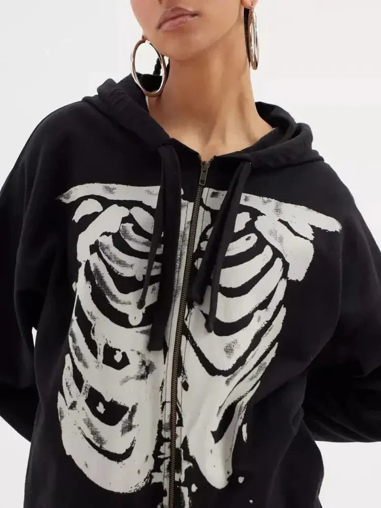 Skeleton Zip Up Drawstring Hoodie - Update AvenueHalloweenTrendsi10010068377172110010068377172116a1c331 - e9fc - 491e - bfdf - 91dfd53be63b - MaxBlack
