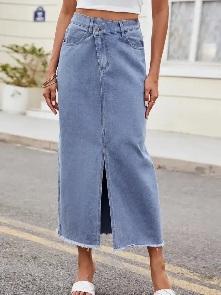 Slit Asymmetrical Waist Denim Skirt - Update AvenueDenim Dresses & SkirtsTrendsi100100779132805100100779132805771ee392 - 569c - 43a0 - 9991 - c8e7f20cc410 - MaxLight