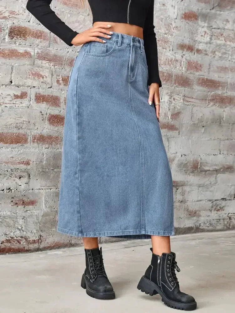 Slit High Waist Denim Skirt with Pockets - Update AvenueDenim Dresses & SkirtsTrendsi100100808996973100100808996973107b35bd - 75be - 4e77 - a8bd - b8813752c74b - MaxDusty Blue