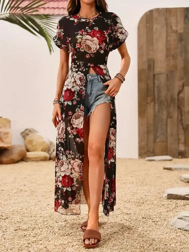 Slit Rose Printed Round Neck Short Sleeve Blouse - Update AvenueVacation StyleTrendsi100100842441555100100842441555cec4c51a - 173b - 4590 - afc4 - 1db19bcc6110 - MaxBlack