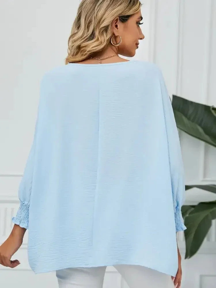 Smocked Lantern Sleeve Round Neck Blouse - Update AvenueTrendsi1001012904237781001012904237784944d05af2624ebfa3537b17be7ac1aa - MaxMisty Blue