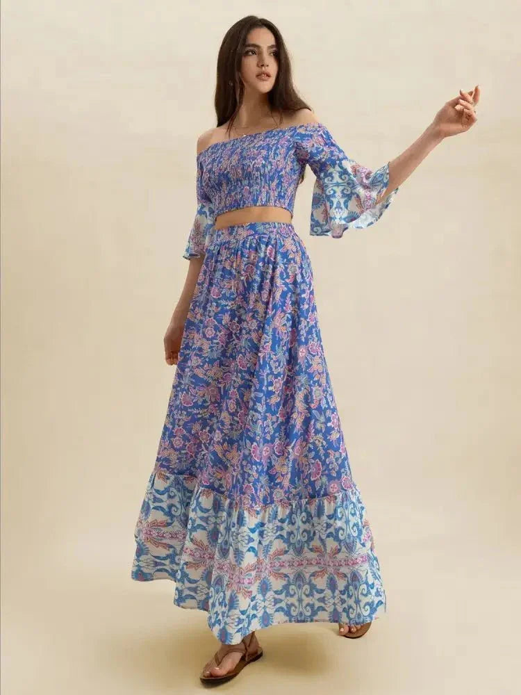 Smocked Off - Shoulder Printed Top and Skirt Set - Update AvenueBoho VibesTrendsi100100003281575100100003281575c9990219 - 0348 - 4b1e - 92b4 - c9ae4b9dc029 - Max - OriginBlue Purple