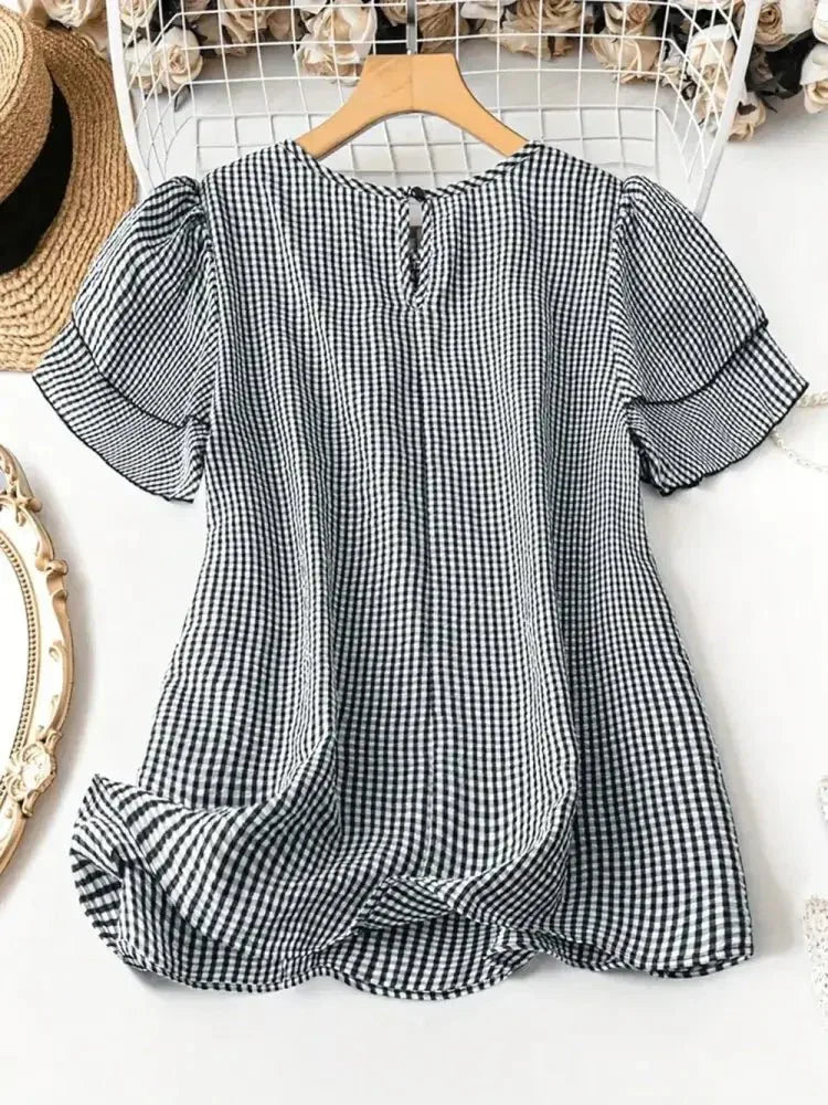 Smocked Plaid Round Neck Layered Short Sleeve Blouse - Update AvenueTrendsi100100454251867100100454251867ad4be415 - daee - 4465 - b54d - 6a18e0013132 - MaxPlaid