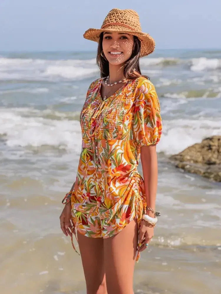 Smocked Printed Tie Neck Romper - Update AvenueBoho VibesTrendsi100100068231804100100068231804024c6a38 - 2371 - 484b - 9f04 - 670808d2c57b - Max - OriginTangerine