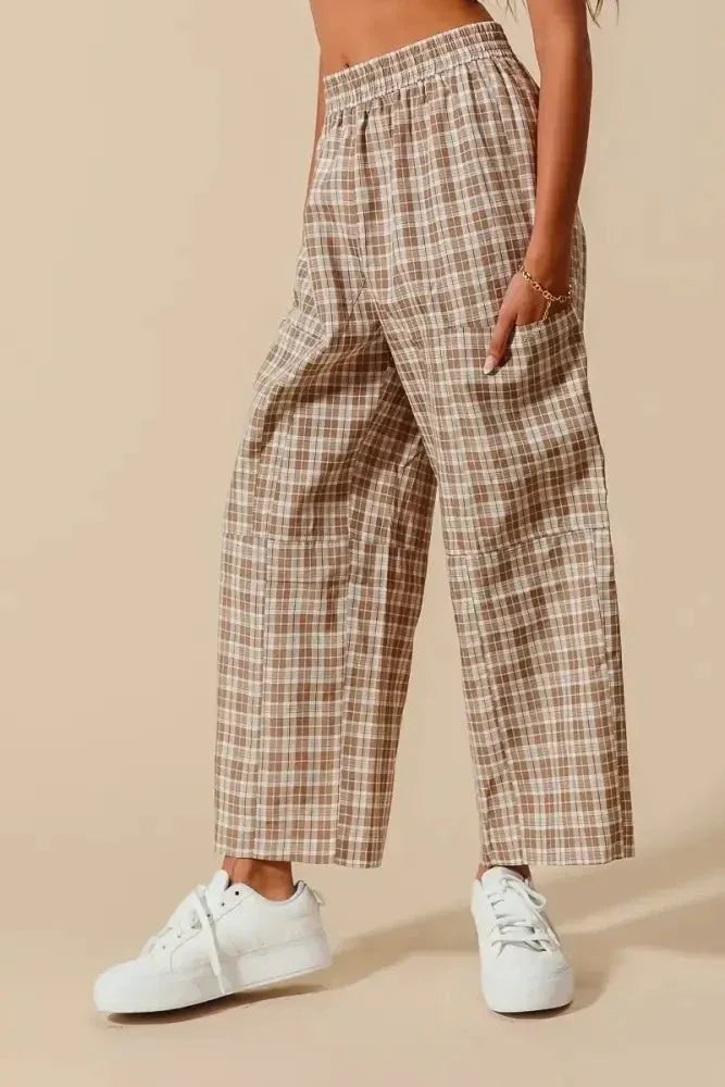SO ME Check Plaid Wide Leg Pants with Big Patch Pockets - Update AvenueTrendsi1001007969115371001007969115374417c162de9b404c89b7584c38894f12 - Max - OriginCOFFEE/IVORY