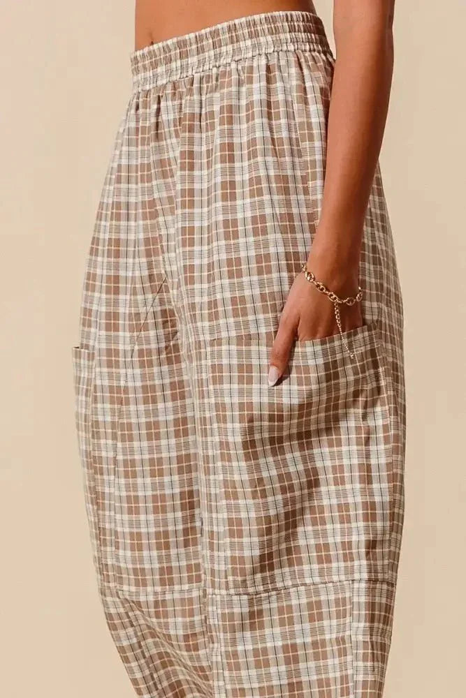 SO ME Check Plaid Wide Leg Pants with Big Patch Pockets - Update AvenueTrendsi100100796911537100100796911537ec195250f7414a449822b85afed9ff57 - Max - OriginCOFFEE/IVORY