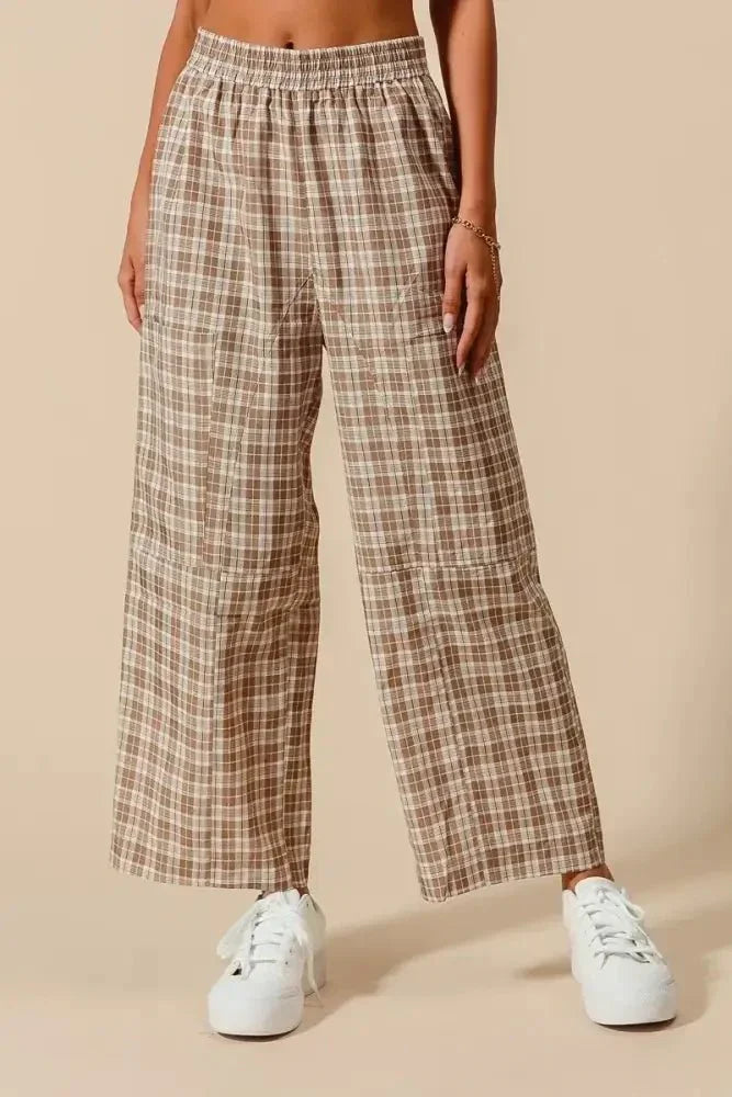 SO ME Check Plaid Wide Leg Pants with Big Patch Pockets - Update AvenueTrendsi1001007969115371001007969115376dff598518fd42e18070e1162a6d7837 - Max - OriginCOFFEE/IVORY