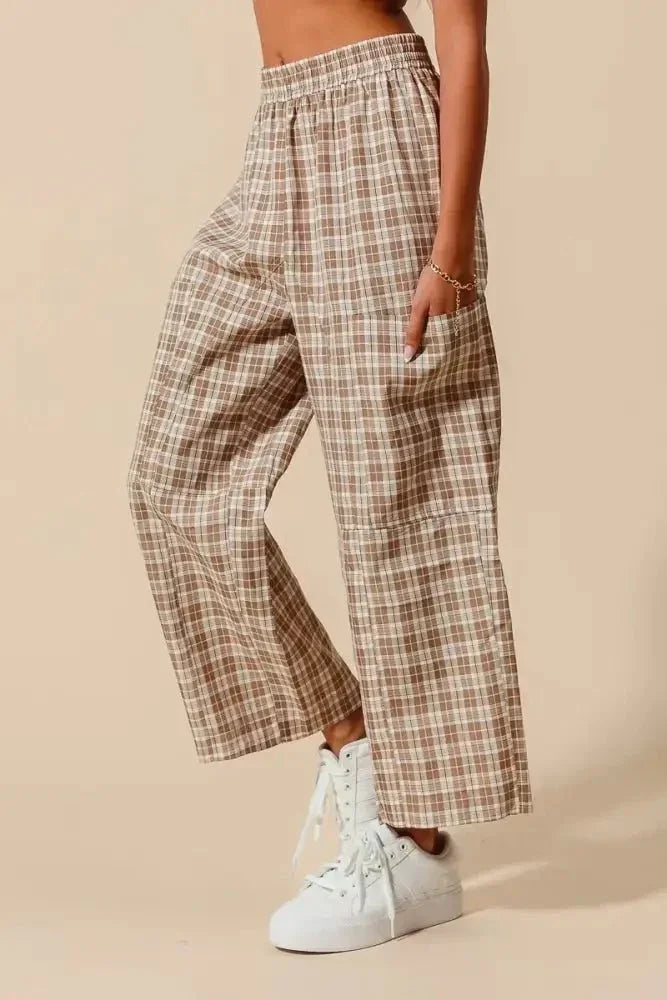 SO ME Check Plaid Wide Leg Pants with Big Patch Pockets - Update AvenueTrendsi100100796911537100100796911537a01f3ce81a274d26a7e43540bdc47033 - Max - OriginCOFFEE/IVORY