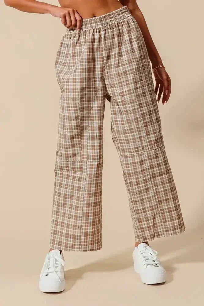 SO ME Check Plaid Wide Leg Pants with Big Patch Pockets - Update AvenueTrendsi100100796911537100100796911537e14d3a5ae7a04c9faae98d342096500c - Max - OriginCOFFEE/IVORY