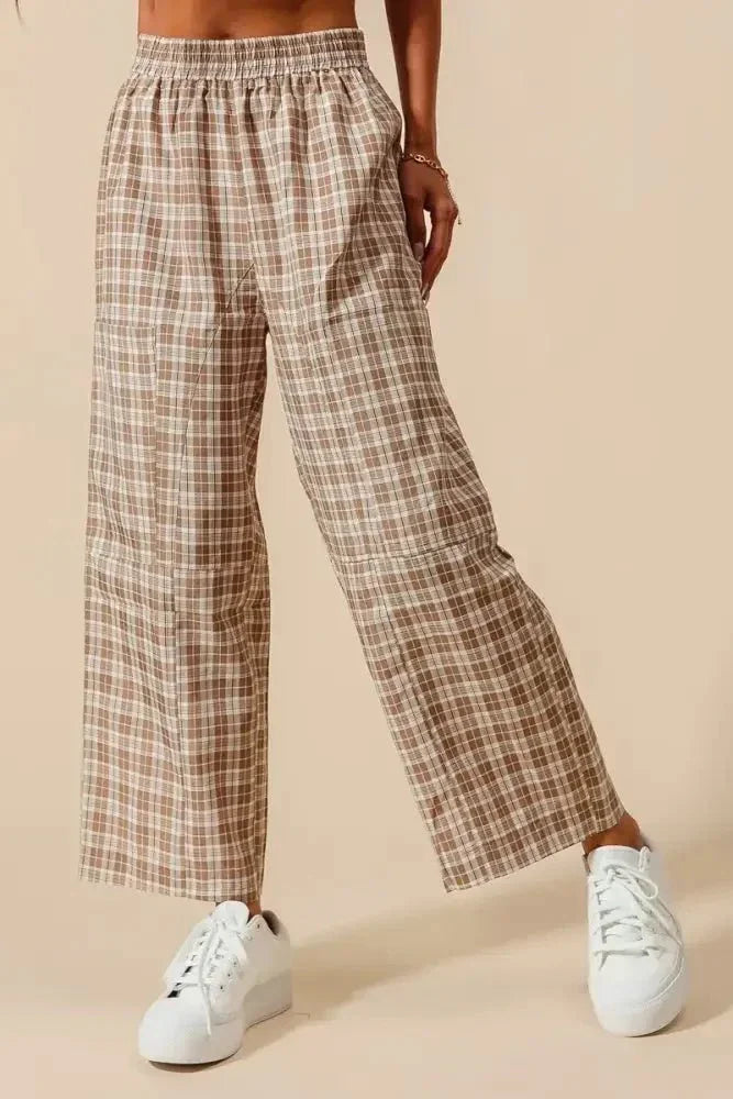 SO ME Check Plaid Wide Leg Pants with Big Patch Pockets - Update AvenueTrendsi1001007969115371001007969115377694daf0bf3842d693aaf39200491749 - Max - OriginCOFFEE/IVORY