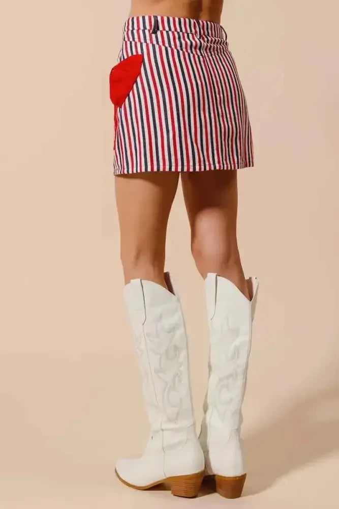 SO ME Contrast Bow Knot Pocket Fourth Of July Denim Skirt