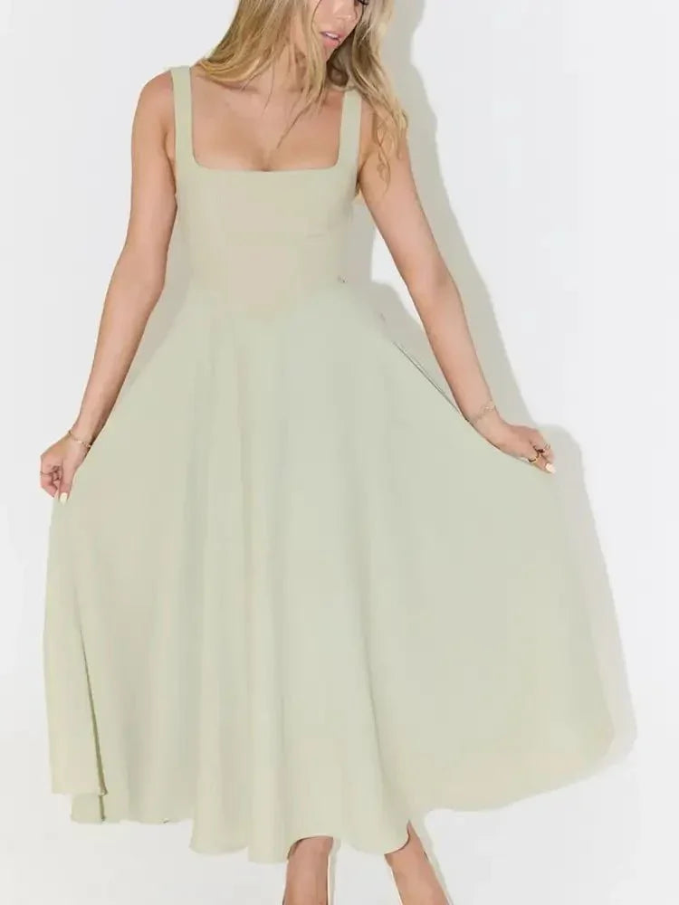 Square Neck Sleeveless Midi Dress - Update AvenueCasual DressesTrendsi100100755773533100100755773533Square Neck Sleeveless Midi DressLight Green