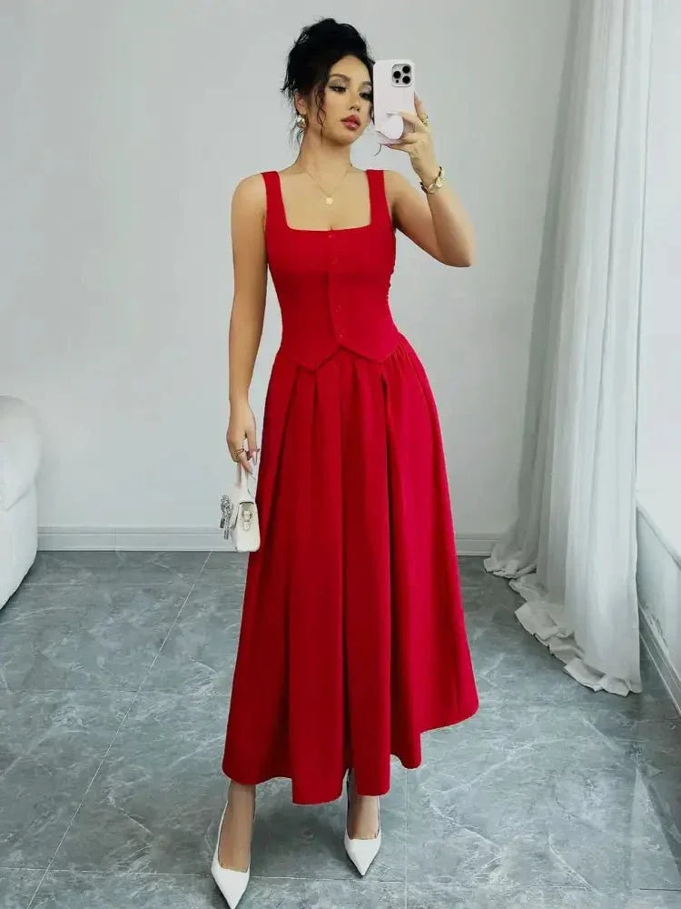Square Neck Wide Strap Midi Dress - Update AvenueCasual DressesTrendsi100100949468003100100949468003Square Neck Wide Strap Midi DressDeep Red