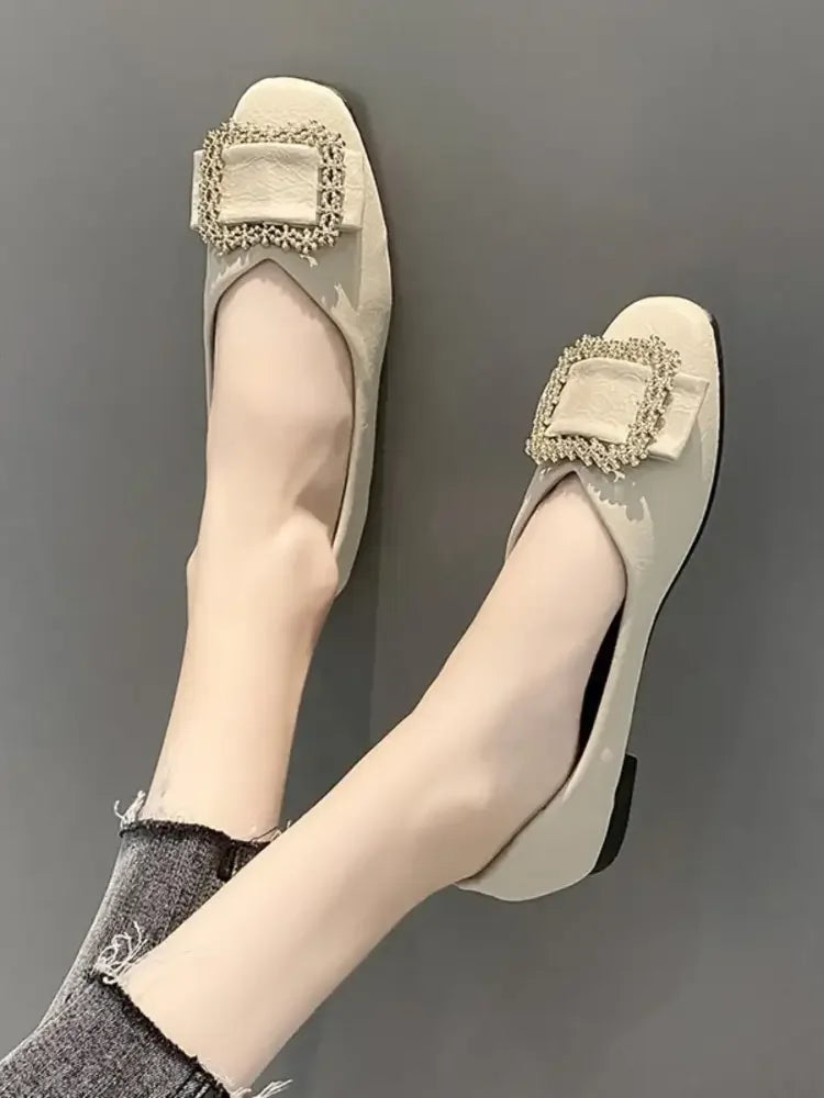 Square Toe Buckle Detail Loafers