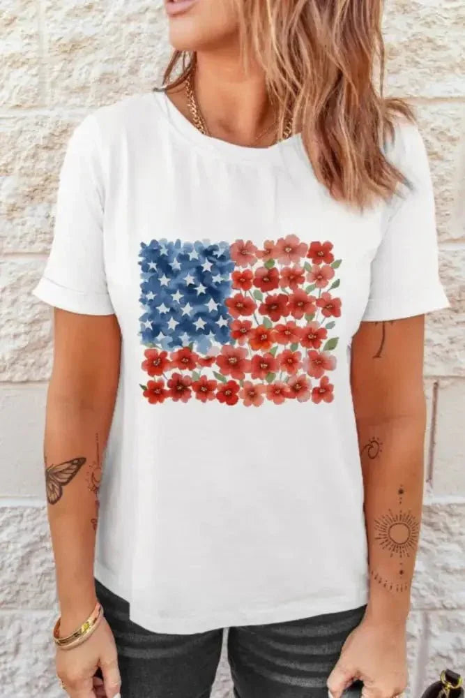 Star Floral American Flag Printed T Shirt - Update AvenueT-ShirtsTrendsi100100404810041100100404810041276b68f6 - 01cc - 4363 - b14e - d3ffefe5a6be - Max - OriginWhite