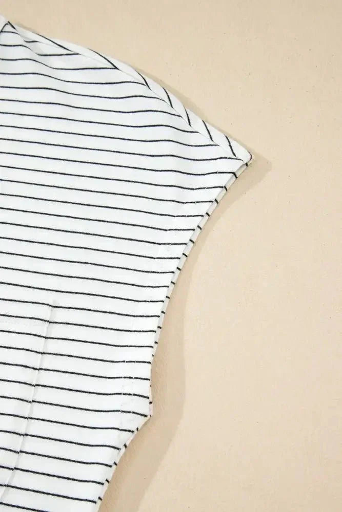 Stripe Cap Sleeve Crew Neck Casual Tee with Chest Pocket - Update AvenueT-ShirtsTrendsi100100250684613100100250684613591ada7b - e739 - 47c5 - a33a - e00ab7307463 - Max - OriginWhite