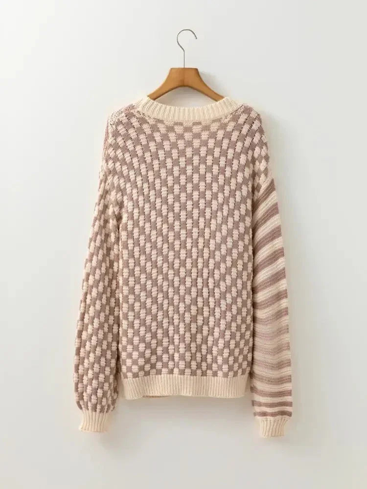Stripe Checkerboard Drop Shoulder Balloon Sleeve Sweater - Update AvenueTrendsi100100014067879100100014067879c6407e417e3b4020bd6b33400fca3042 - Max - OriginTan