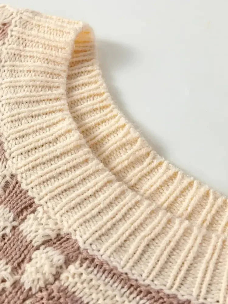 Stripe Checkerboard Drop Shoulder Balloon Sleeve Sweater - Update AvenueTrendsi1001000140678791001000140678792cc9c4e3ee314799b7b7e4dd3b838f6f - Max - OriginTan