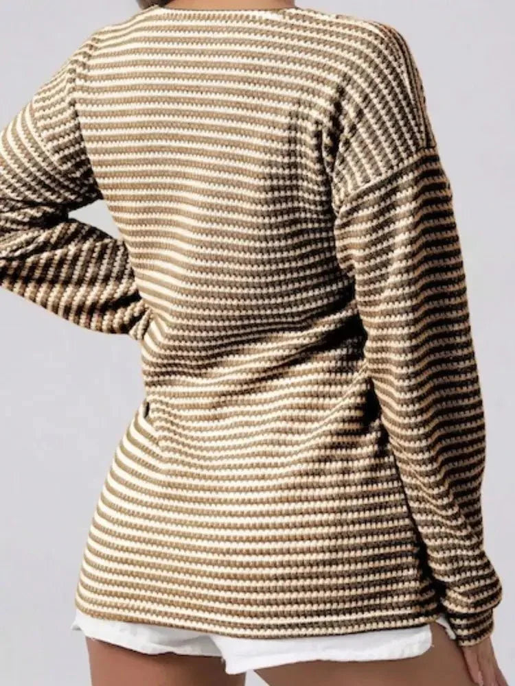 Striped Button Detail Long Sleeve Top - Update AvenueT-ShirtsTrendsi1001002093711181001002093711181e266f7e - 7f1d - 4598 - ba2b - bbe73637eefe - Max - OriginCoffee Brown
