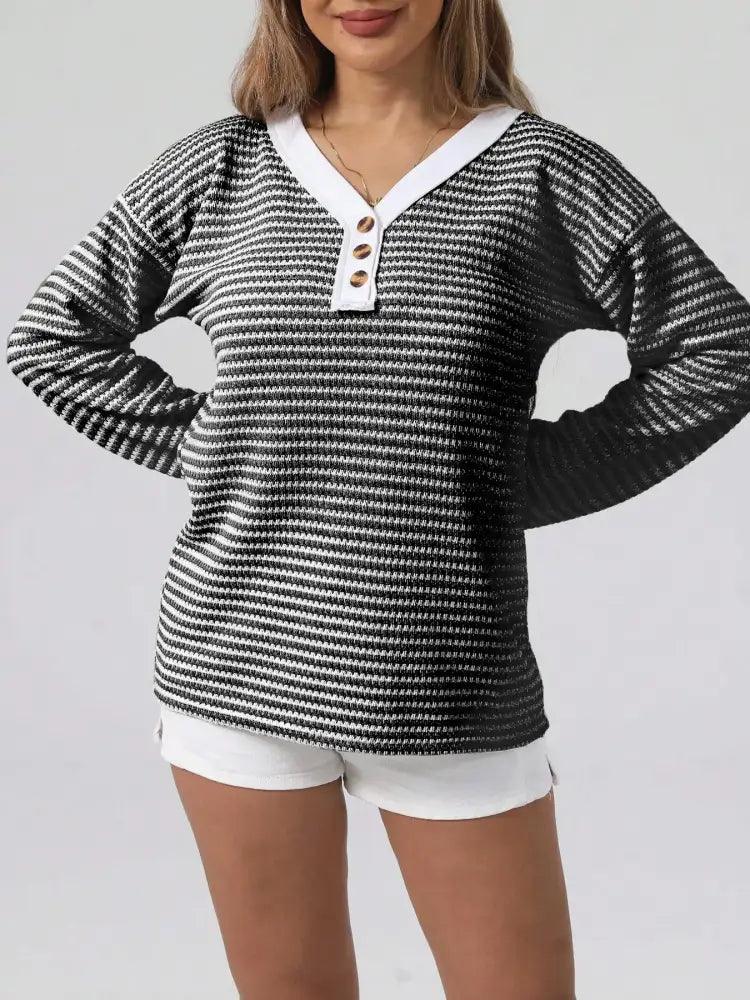 Striped Button Detail Long Sleeve Top - Update AvenueT-ShirtsTrendsi10010020937372110010020937372102ee2c0c0dd247e09eb4ac98a95a50ad - Max - OriginGray