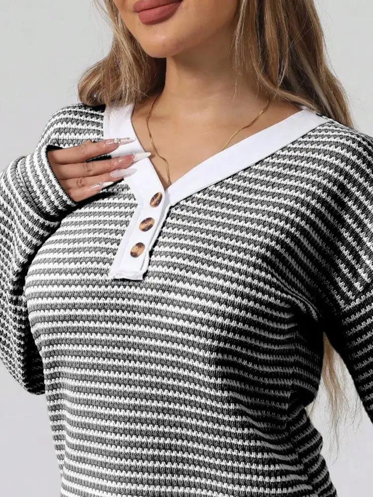 Striped Button Detail Long Sleeve Top - Update AvenueT-ShirtsTrendsi100100209373721100100209373721665dc4d4 - aed9 - 49d5 - b9bf - acac4e3d43df - Max - OriginGray