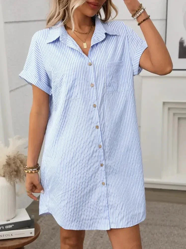 Striped Button Down Short Sleeve Mini Dress - Update AvenueEffortless Elegance: DressesTrendsi1001005078518891001005078518892b0cbd4b - 27fd - 4061 - 9614 - a228fb452dba - MaxLight Blue